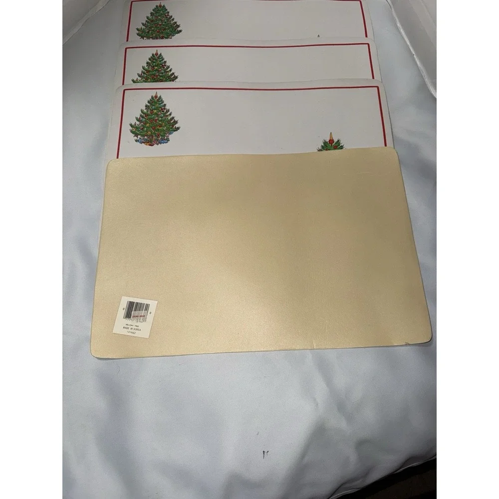 Vintage Crown Dress Christmas Tree Vinyl Placemats Set of 4 Holiday Table Decor